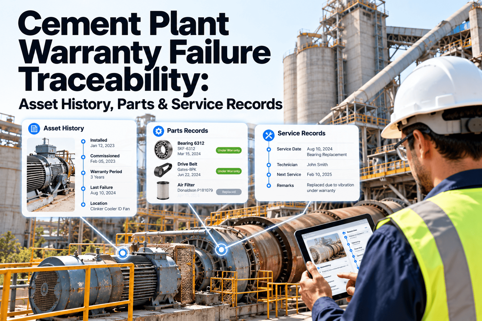 cement-plant-warranty-failure-traceability-asset-history-parts-service-records