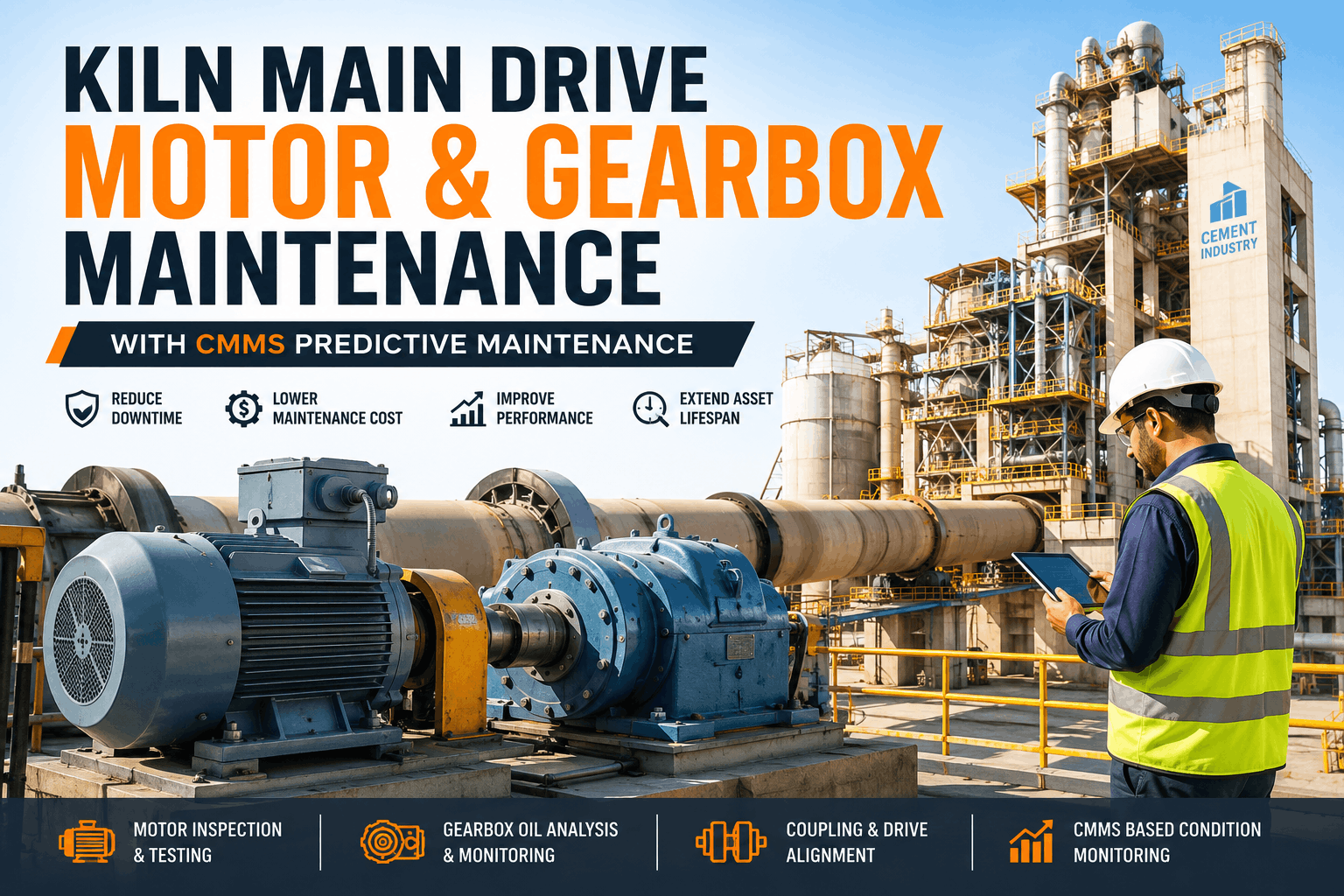 kiln-main-drive-motor-gearbox-maintenance-cement-plant