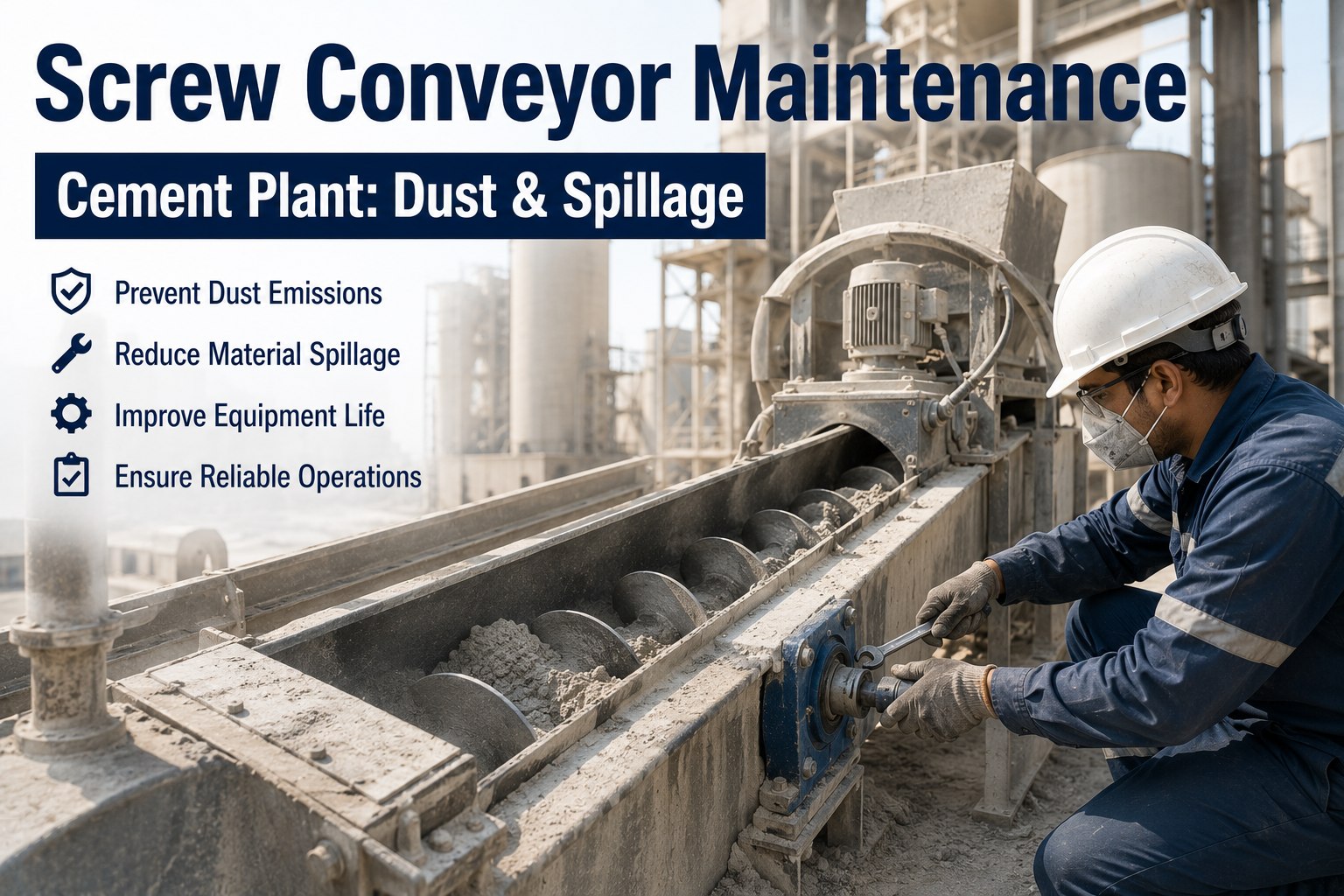 screw-conveyor-maintenance-cement-plant-dust-spillage