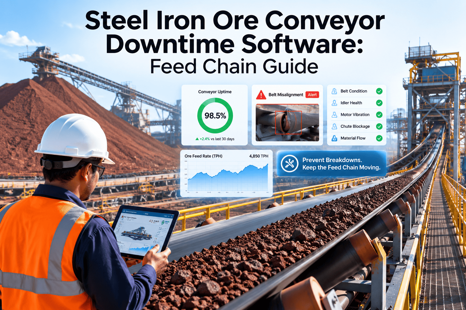 steel-iron-ore-conveyor-downtime-software-feed-chain-guide